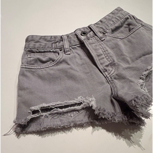 Free People Women's Cut Off Jean Shorts Light Grey Distressed Super Short 24 xs - Picture 4 of 8